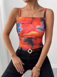 Chiquease Abstract Tie Dye Print Pleated Body-Hugging Camisole' - Orange - View 4