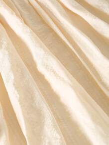 Tween Girl Elegant Round Neck Ruffled Short Sleeve High Waist Loose Solid Color Lace Hem Midi Dress - Beige - View 4