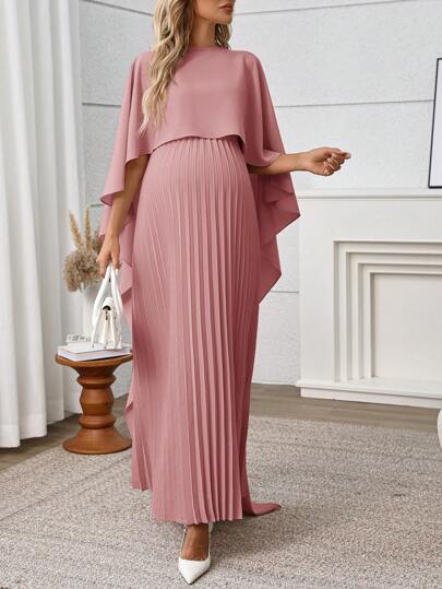 MaterniWear SHEINMaternity 女士优雅纯色简约休闲斗篷袖连衣裙