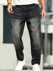 Manfinity Homme Men's Relaxed Fit Straight Leg Pocketed Casual Jeans - Grey - View 7