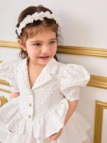 SHEIN Leap Crew Baby Girl Elegant Collared Puff Sleeve Ruffle Hem A-Line Dress - White - View 4