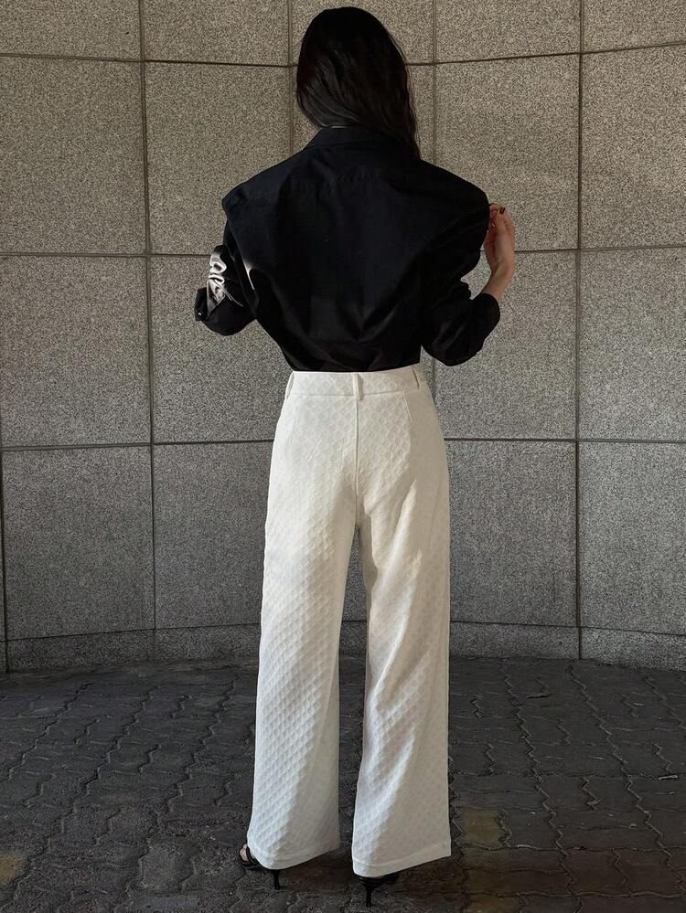 Women's Straight-Leg Pants, Plain Color, Textured Fabric, Suitable For Spring And Summer