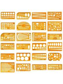 模板测量尺圆形椭圆尺 K 树脂绘图设计家具建筑师模板绘图尺 - 薑色 - 查看 3