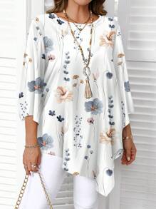 EMERY ROSE Casual Minimalist Ditsy Floral All-Over Print Plus Size Shirt, Spring/Autumn Blouses For Women Elegant Shirts Women Blouses Spring Blouses For Women Autumn And Winter Chic Blouses For Women - Multicolor - View 3