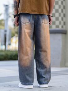 Manfinity EMRG Men's Casual Loose Pocket Design Wide Leg Jeans, Everyday Wear
