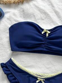 SHEIN VCAY Damen einfarbiger Bandeau Bikini Set, schlicht & modern für Lässig, Alltag, Sommerstrand Urlaub
