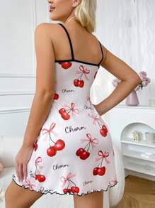Sweet Cherry & Bow Pattern Y2K Style Women Nightgown - Multicolor - View 2