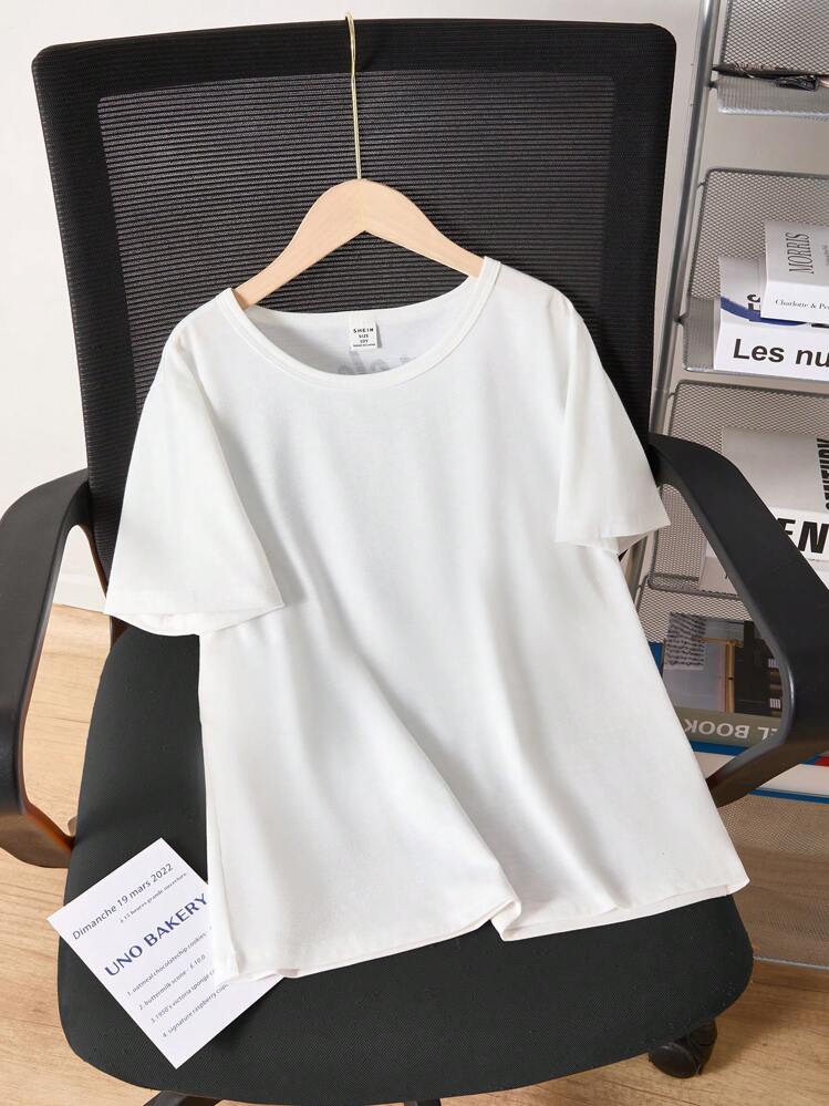 SHEIN 男童热带椰子树印花圆领短袖 T 恤，春夏 - 白色 - 查看 3