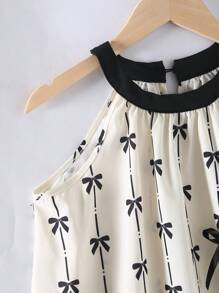Vestido corto casual y suelto con cuello redondo, halter, sin mangas, estampado de rayas y lazos, para adolescentes