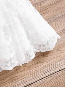 SHEIN Baby Girls 2Pcs Set Solid Color Knit Ruffle Sleeve Top And Mesh Skirt Outfit - White - View 6