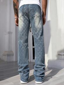 ROMWE MEN Street Life Jeans rectos casuales para hombres con bolsillos, para uso diario - Azul - Ver 2