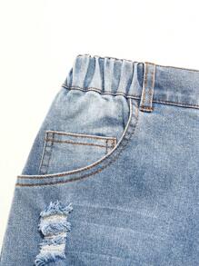 Tween Girls' New Y2K Casual Fitted Ripped Distressed Denim Shorts, Suitable For Daily Wear, Minimalist Fashion Versatile