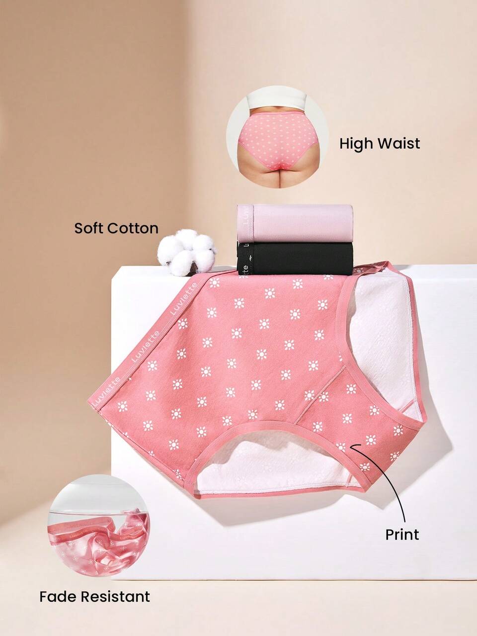 Plus 3-Pack Cotton Lace Trim High-Waist Briefs