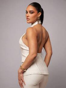 Silquee Solid Color Linen Sleeveless Non-Fitted Business Women's Blazer & Skirt 2 Pieces Set, Elegant Office/Teacher Uniform, Can Be Worn For Christmas, Everyday