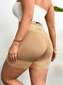 Firerie Plus Size Women's Khaki Basic Short Leggings - Apricot - View 2