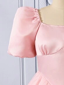Vestido estilo cosecha mini de satén para adolescente con mangas abullonadas Y2K - Rosa - Ver 5