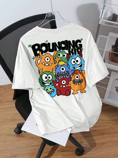 SHEIN EZwear 女士大码休闲简约图案圆领短袖宽松大码 T 恤，适合夏季