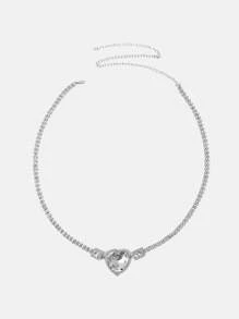 SHEIN SXY Dây thắt lưng thiết kế hình trái tim pha lê lấp lánh, thích hợp để mặc khi đi nghỉ - Bạc - Xem 1