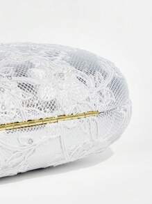 SHEIN BAE Women's Lace Elegant Evening Clutch Bag, Suitable For Dating, Valentine's Day - Silver - View 9