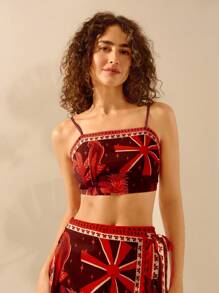 CAJUNI Áo ba lỗ buộc dây họa tiết cây cọ và vẹt rừng nhiệt đới Boho dành cho nữ, áo ba lỗ đi biển thường ngày cho mùa hè - Nhiều màu - Xem 3