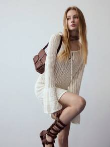 MOTF STUDIO 镂空针织系带毛衣裙 - 杏色 - 查看 1