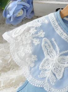 Tween Girls Embroidered Ruffle Collar Tiered Denim Dress, Casual & Comfortable Stylish Look For Summer - Blue - View 5