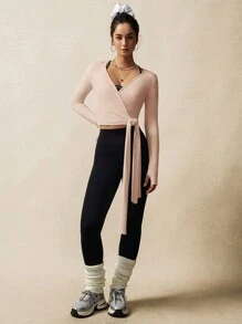 VARSITIE 白色交叉领带配截指女式运动 T 恤和背心 - 淺粉色 - 查看 2