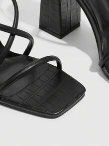 CUCCOO SZL Black Strap Combination Ankle Strap Square Toe Chunky High Heel Sandals, Fashionable For Commuting, Date Night, Party, Formal Occasions Spring Shoes Spring Break Easter Prom Heels - Black - View 11