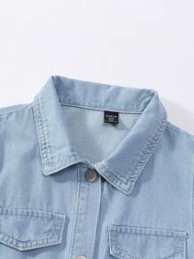 1pc Tween Girls Denim Dress With Ruffle Hem,Holiday,Summer,Travel - Light Wash - View 7