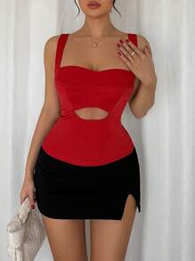 Chiquease 1pc Women's Solid Color Hollow Out Waist Strap Fashionable Tank Top - White - View 7