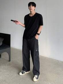 DAZY Quần Jeans Denim Túi Thắt Dây Phía Trước Đơn Giản Cho Nam, Mặc Hàng Ngày - Màu xanh lam - Xem 7