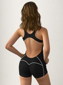 SHEIN ICON 性感露背字母印花连体衣