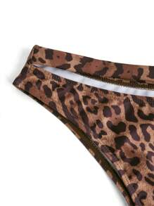 Opulessa Leopard Print Knitted Cutout One-Piece Swimsuit For Women, Beachwear For Summer Beach Vacation