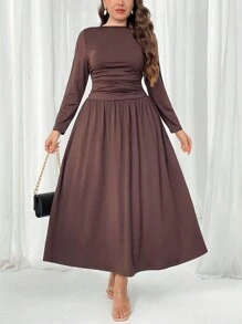 Firerie Plus Size Women's Elegant Vacation Beach Casual Stretchy Fitted Long Sleeve Dress, Suitable For Date, Party, High-End Restaurant, Versatile Spring