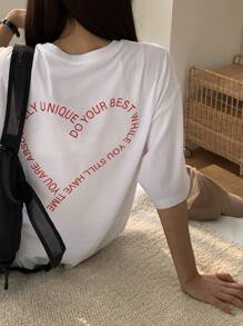 DAZY Camiseta de cuello redondo con estampado de corazón de manga corta de estilo minimalista para uso diario en verano, tops lindos