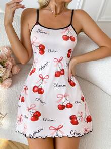 Sweet Cherry & Bow Pattern Y2K Style Women Nightgown - Multicolor - View 4