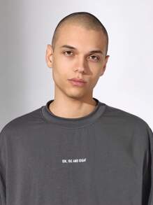 SUMWON Camiseta de manga larga oversize con estampado de texto básico, ropa urbana de calle, casual, de mezcla de algodón, cómoda para usar a diario en otoño e invierno - Gris - Ver 4