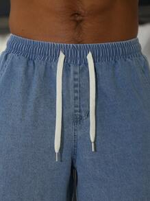 Manfinity Homme Men's Drawstring Waist Pockets Tapered Leg Casual Jeans - Medium Wash - View 5