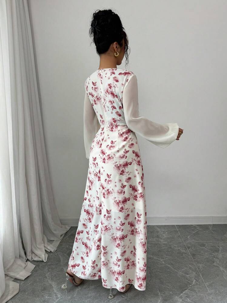 Modelyn 女士编织印花混合面料链褶连衣裙 - 粉色 - 查看 2