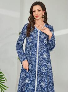 Al Najma 2025 新款阿拉伯风格女式春夏休闲长款连衣裙 - 藍色 - 查看 3