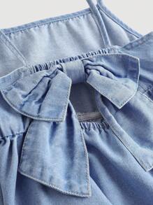 Maija Kids Maija Kids Young Girl Cute Bow Knot Denim Spaghetti Strap Dress In Blue,Kid Girls Spring And Summer Casual Vacation Country Boho Wear, Beach Outfits For Kid Girls,Spring Break Outfits,Rave Outfits Festival Denim Dress