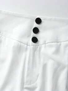 SHEIN LUNE 大码女式纽扣装饰阔腿裤，优雅 - 白色 - 查看 5