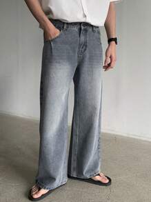 DAZY Autumn Casual Straight Washed Men's Denim Jeans - Blue - View 1