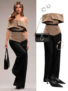 SHEIN BAE Damen Mode Off-Shoulder einfarbige Business Blazer für Herbst/Winter