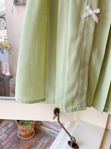 SHEIN Baby Girl Cute Green Peter Pan Collar Bow Short Sleeve Dress For Summer - Green - View 7