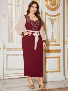 Al Najma 大码女式刺绣阿拉伯连衣裙，优雅时尚 - 紅色 - 查看 3