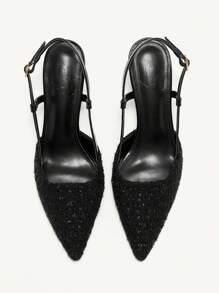 CUCCOO CHICEST Fashion Black Thick Tweed Backstrap Pointed Toe High Heel Pumps, Suitable For Commuting, Dates, Gatherings, Parties, Holidays, Weddings - Black - View 9