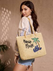 SHECARRY 女士简约休闲手提包，时尚日常使用 - 米色 - 查看 4