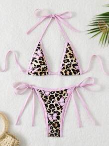 Swim SXY Summer Women Leopard Print & Butterfly Halter Neck Sexy Bikini Set