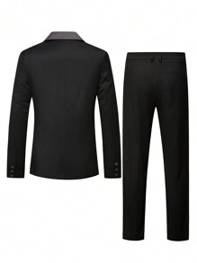 Manfinity Mode Men's Double-Breasted Suit Set: Jacket And Pants - Black - View 2